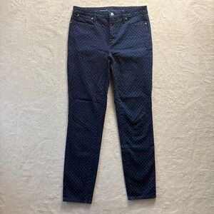Talbots Jeans Women Sz 6 Long Blue White Polka Dot Flawless Slim Ankle Pants